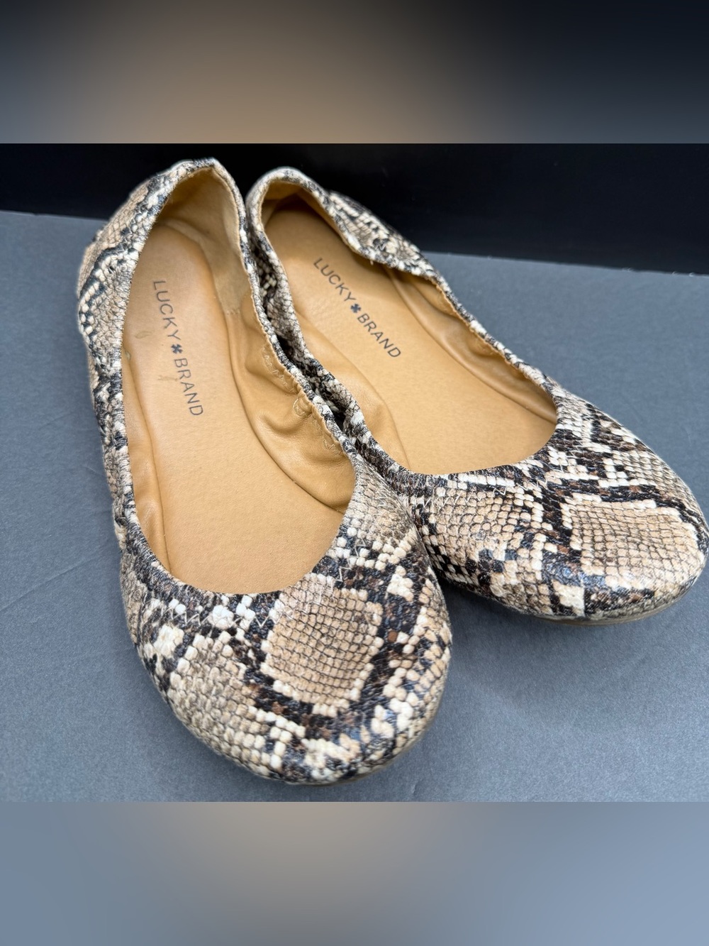 Lucky Brand - Snakeskin Print Ballet Flats in Beige and Brown, Size:9M
